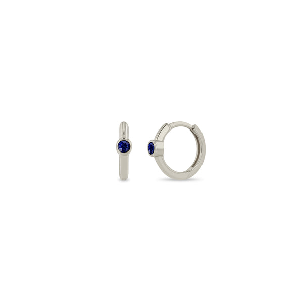 Zoë Chicco 14k Gold Single Blue Sapphire Bezel Small Hinge Huggie Hoop Earrings