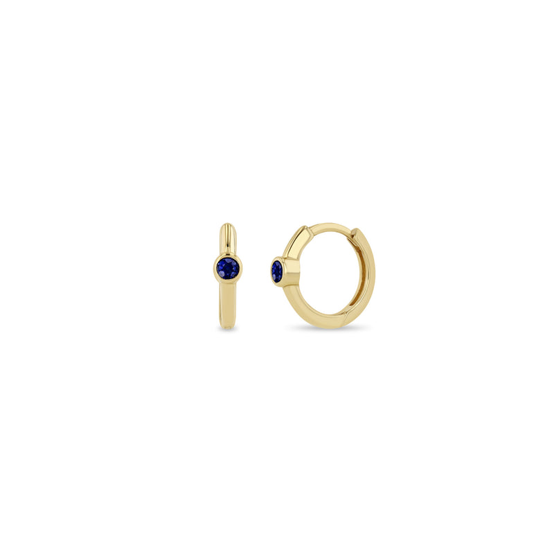 Zoë Chicco 14k Gold Single Blue Sapphire Bezel Small Hinge Huggie Hoop Earrings