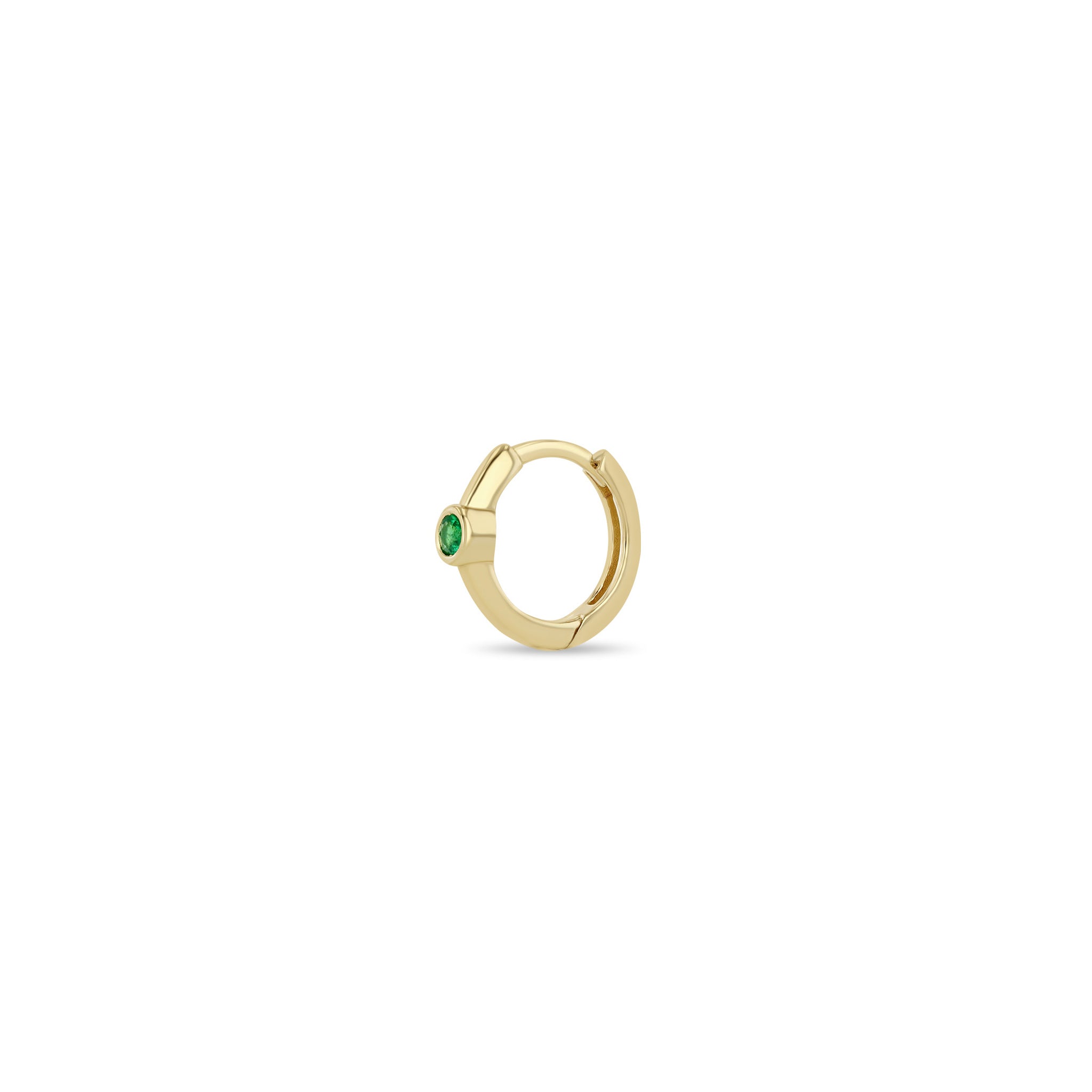 Single Zoë Chicco 14k Gold Single Emerald Bezel Small Hinge Huggie Hoop Earring