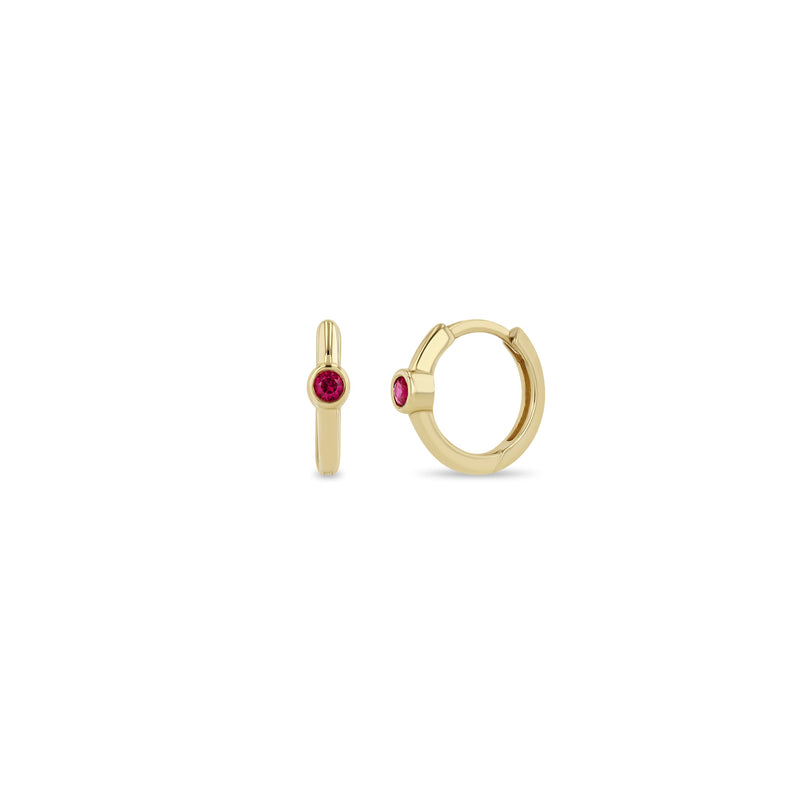 Zoë Chicco 14k Gold Single Ruby Bezel Small Hinge Huggie Hoop Earrings