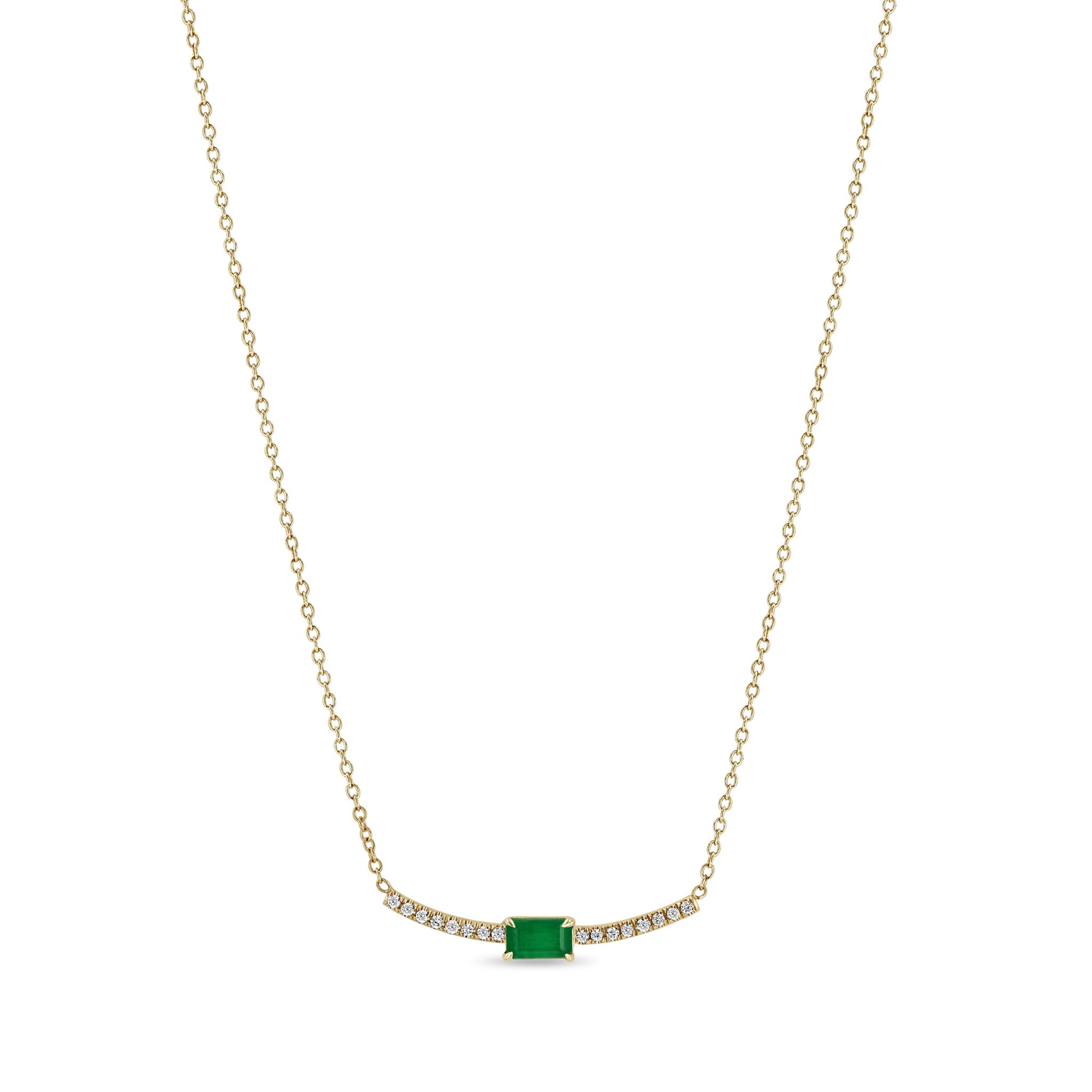 Zoë Chicco 14k Gold Emerald Cut Emerald Curved Pavé Diamond Bar Necklace