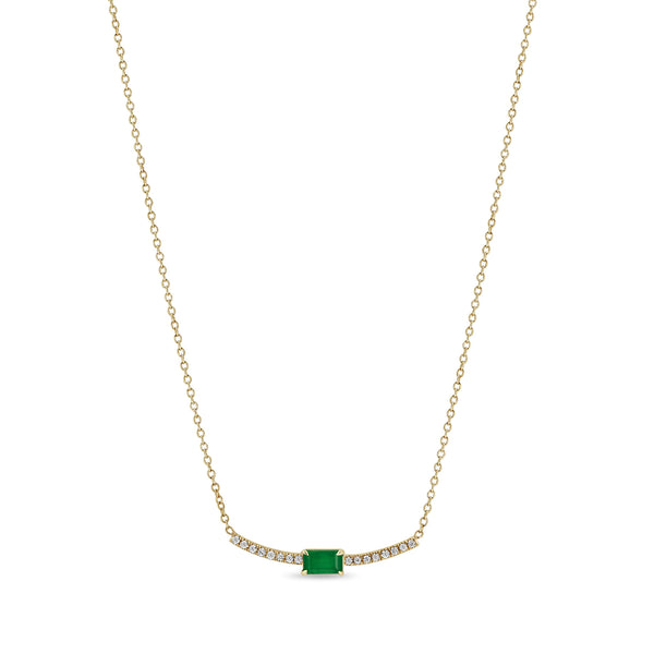 Zoë Chicco 14k Gold Emerald Cut Emerald Curved Pavé Diamond Bar Necklace