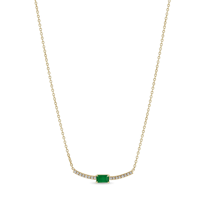 Zoë Chicco 14k Gold Emerald Cut Emerald Curved Pavé Diamond Bar Necklace