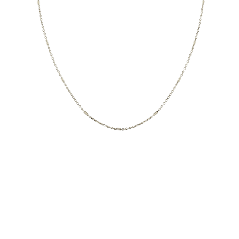 Zoe Chicco 14k white gold bar and cable chain necklace on a transparent background