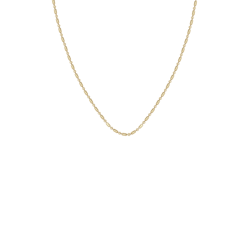 Zoe Chicco 14k white gold bead and tube chain necklace on a white background
