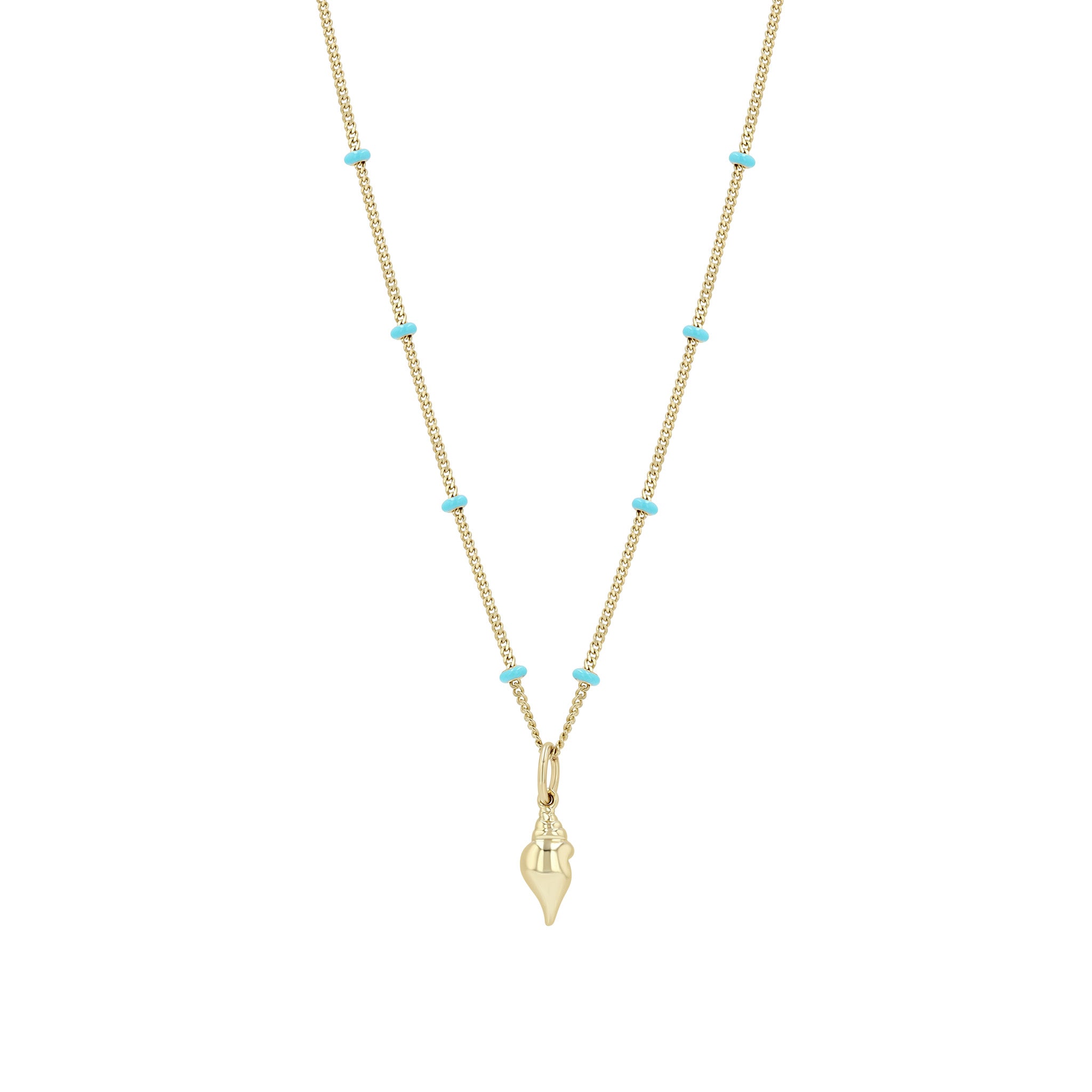 Zoë Chicco 14k Gold Conch Shell Turquoise Enamel Satellite Chain Necklace