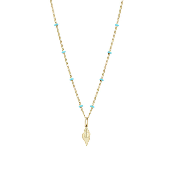 Zoë Chicco 14k Gold Conch Shell Turquoise Enamel Satellite Chain Necklace