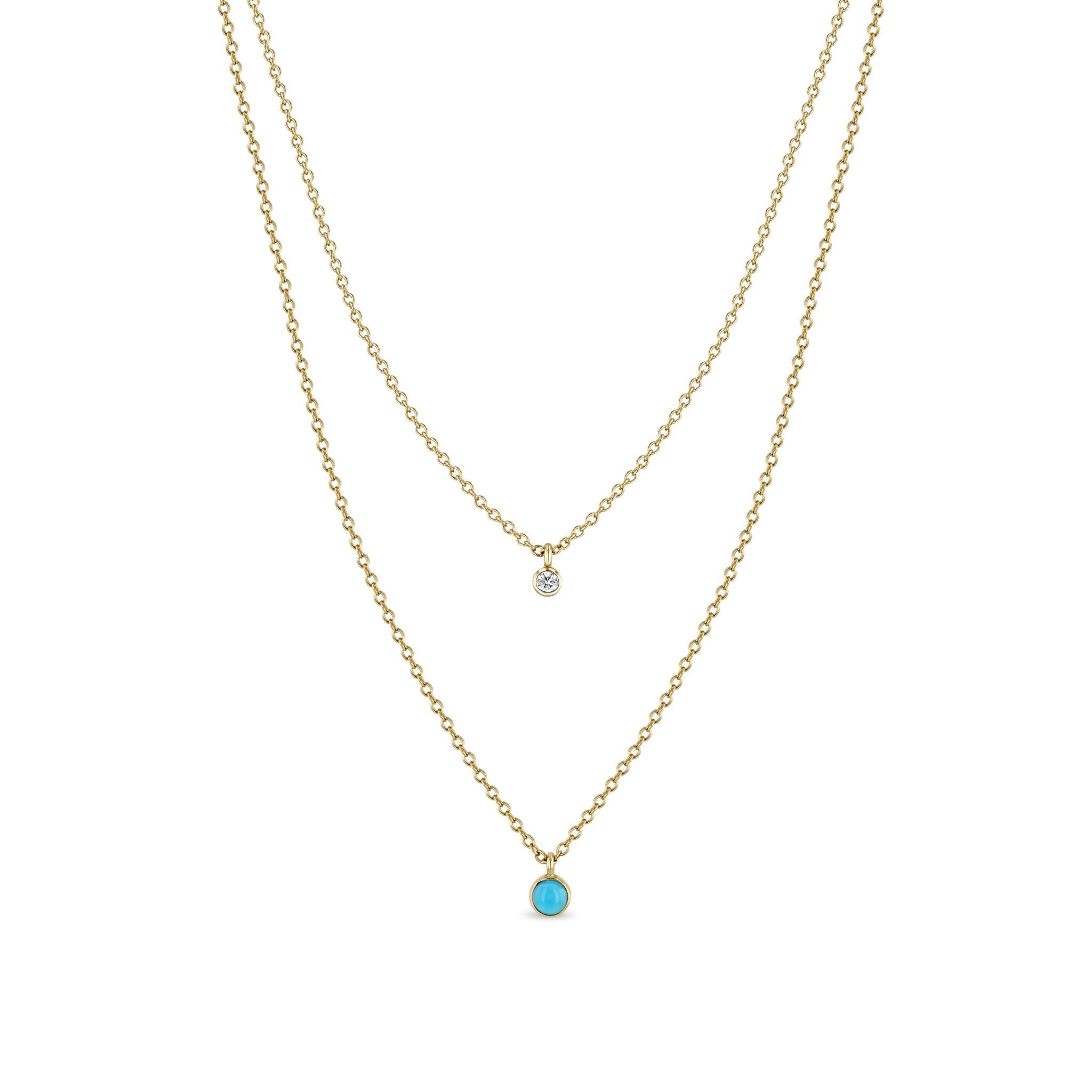 Zoë Chicco 14k Gold Diamond & Turquoise Bezel Layered Chain Necklace