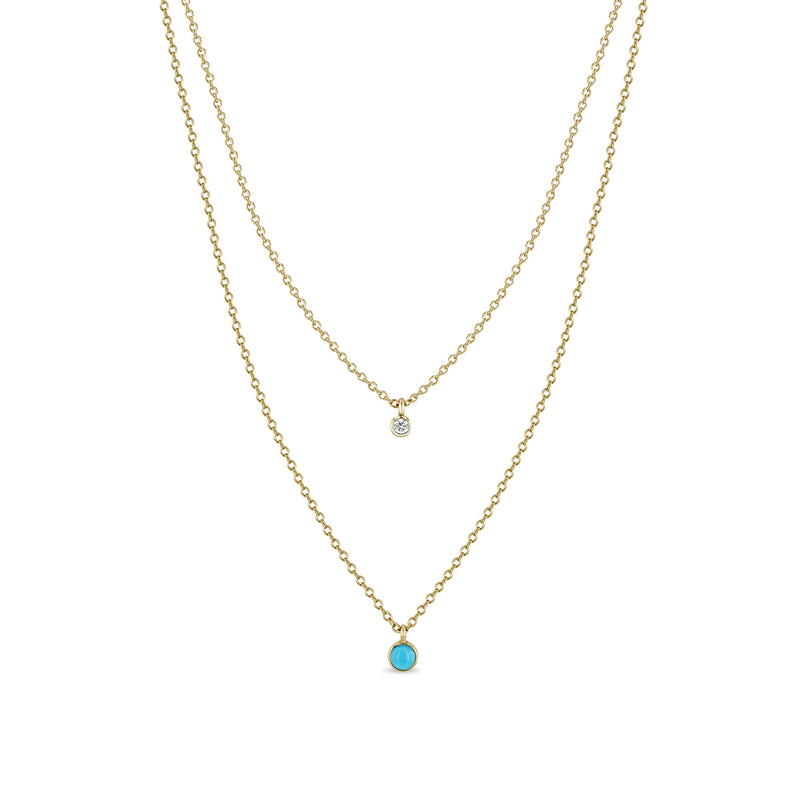Zoë Chicco 14k Gold Diamond & Turquoise Bezel Layered Chain Necklace