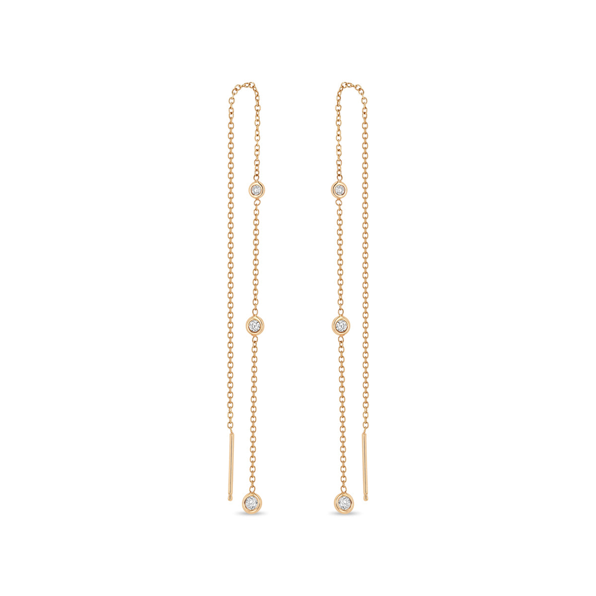 Zoë Chicco 14k Gold Graduated Floating Diamond Chain Threader Earrings