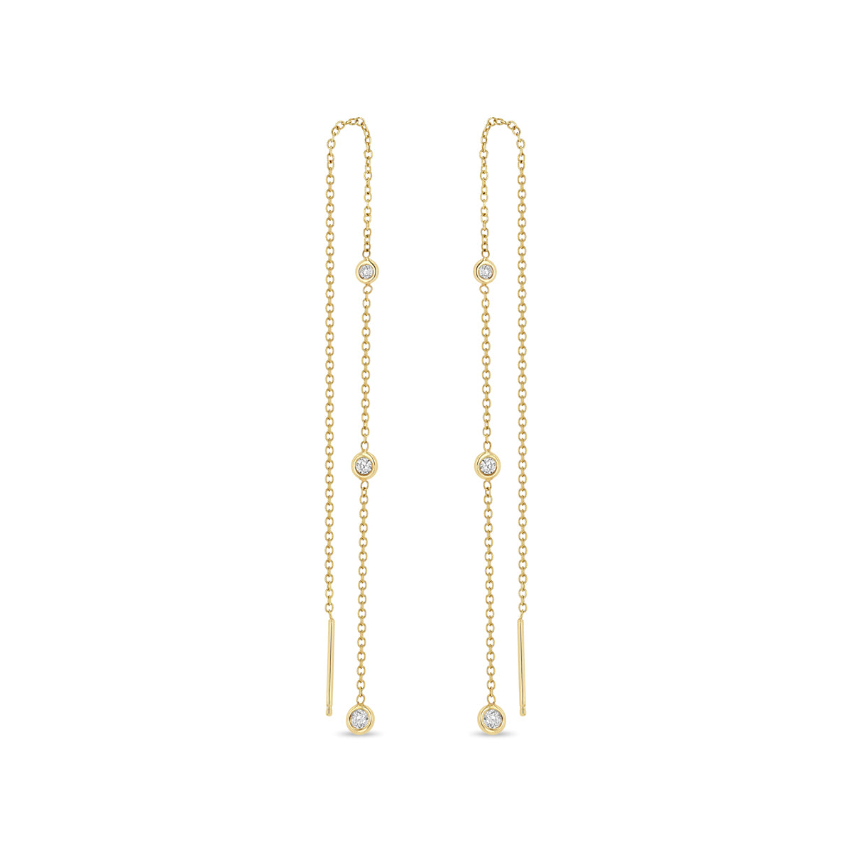 Zoë Chicco 14k Gold Graduated Floating Diamond Chain Threader Earrings