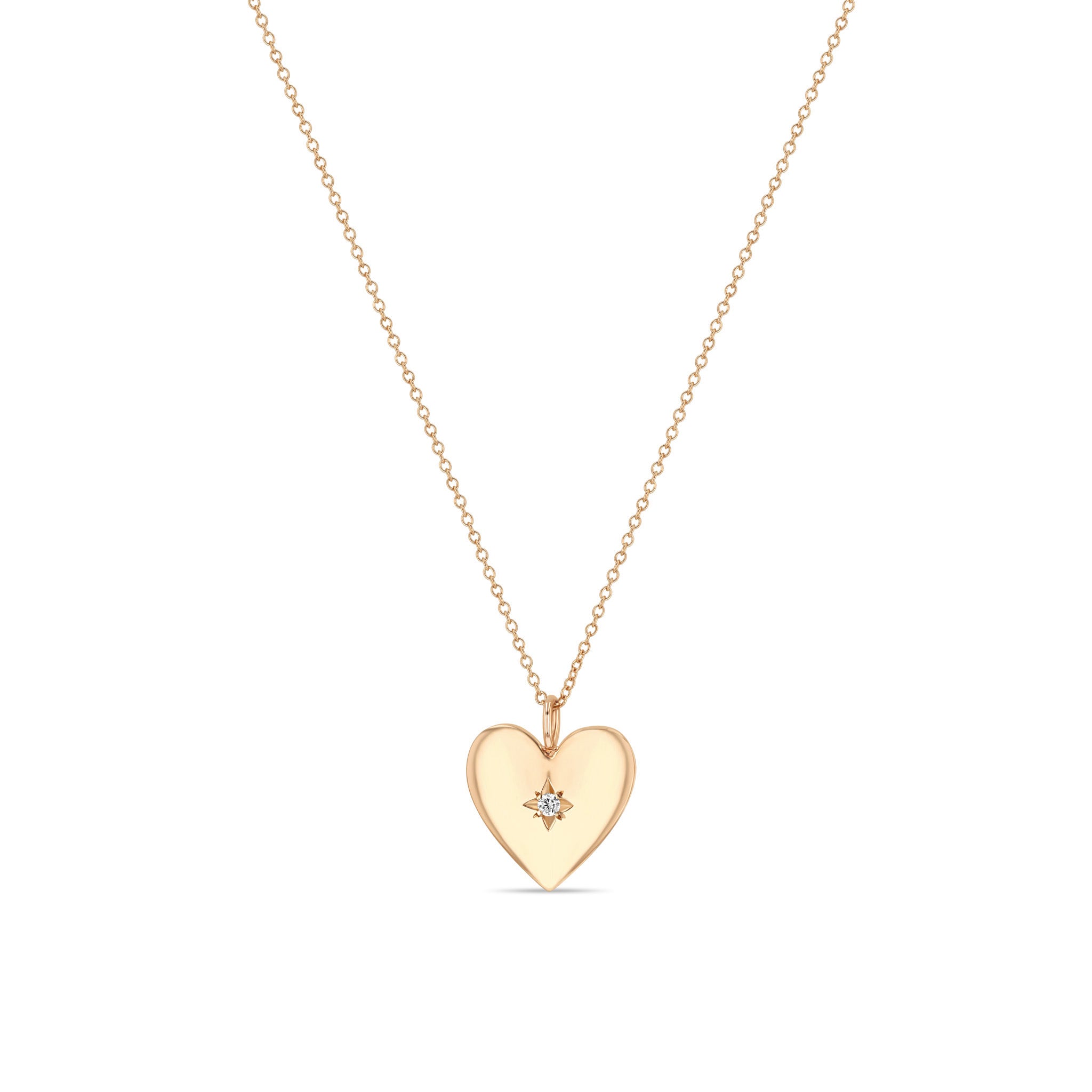 Zoë Chicco 14k Gold Star Set Diamond Small Aura Heart Necklace