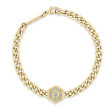 top down view of a Zoë Chicco 14k Gold Medium Curb Chain Diamond Hexagon Halo Bracelet