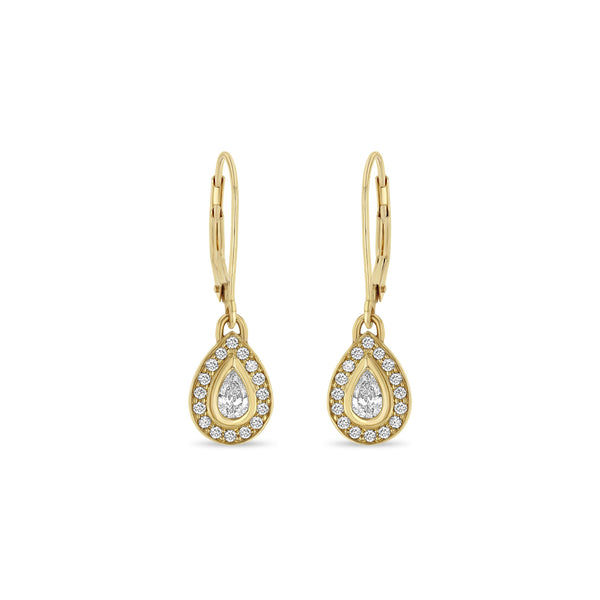 Zoe Chicco 14k Yellow Gold Pear Diamond Halo Drop Earrings