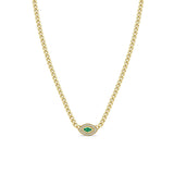 Zoë Chicco 14k Gold Small Curb Chain Marquise Emerald Halo Necklace