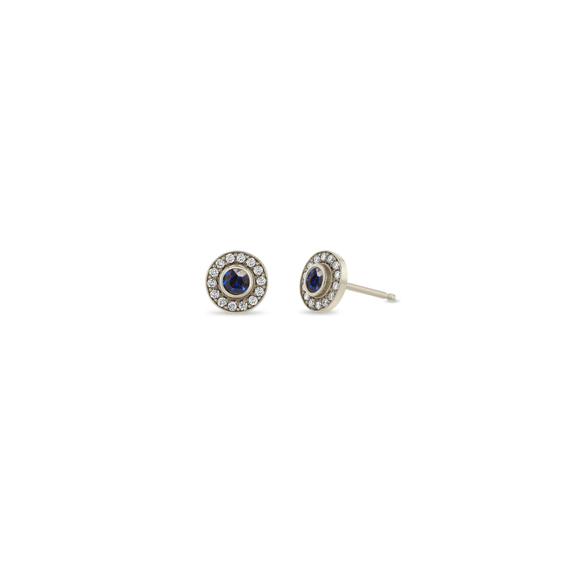 Zoë Chicco 14k White Gold Round Sapphire & Diamond Halo Stud Earrings