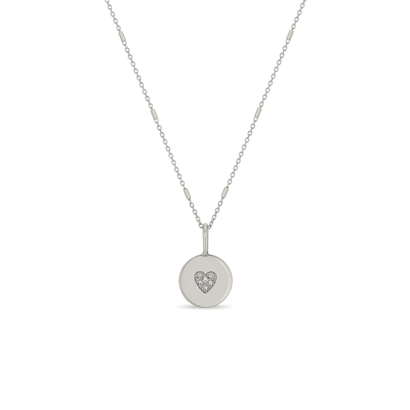 Zoë Chicco 14k White Gold Pave Diamond Heart Disc Necklace