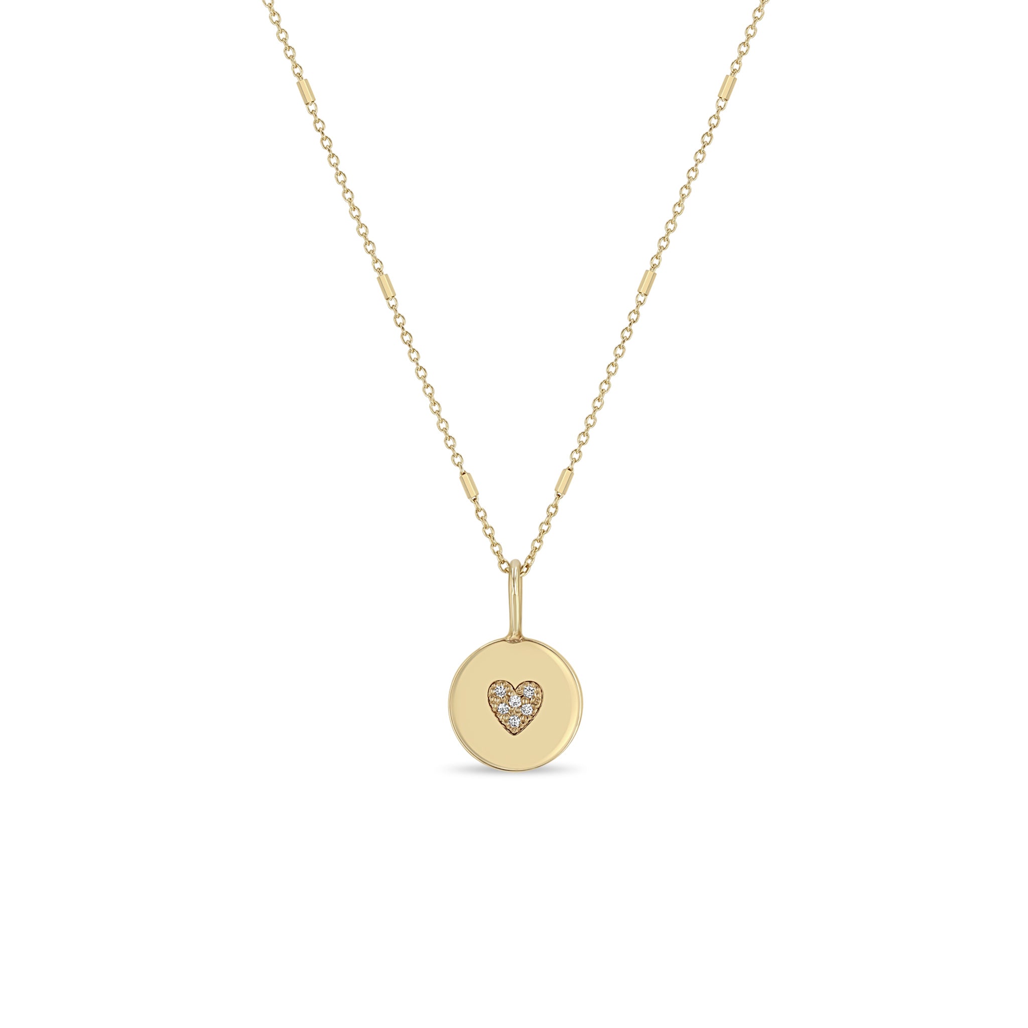 Zoë Chicco 14kt Gold Pavé Diamond Heart Disc Necklace