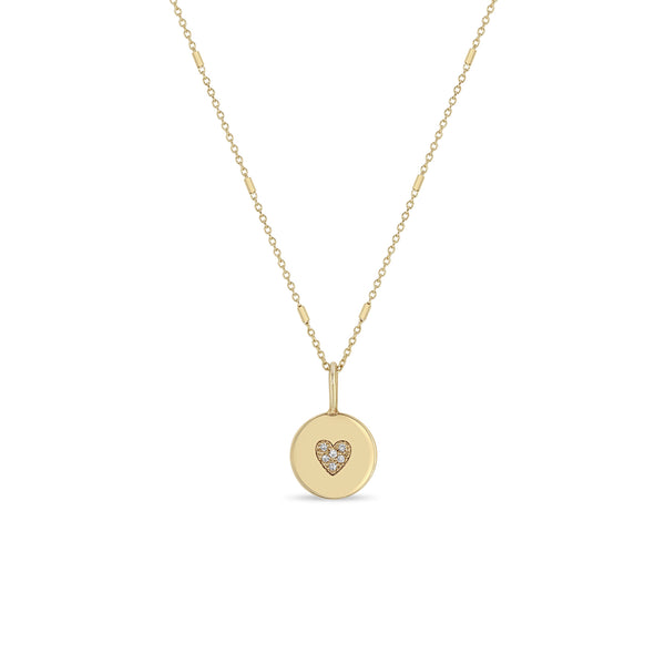 Zoë Chicco 14k Yellow Gold Pave Diamond Heart Disc Necklace