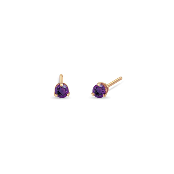 14k Rose Gold Small Amethyst Prong Studs | February Birthstone