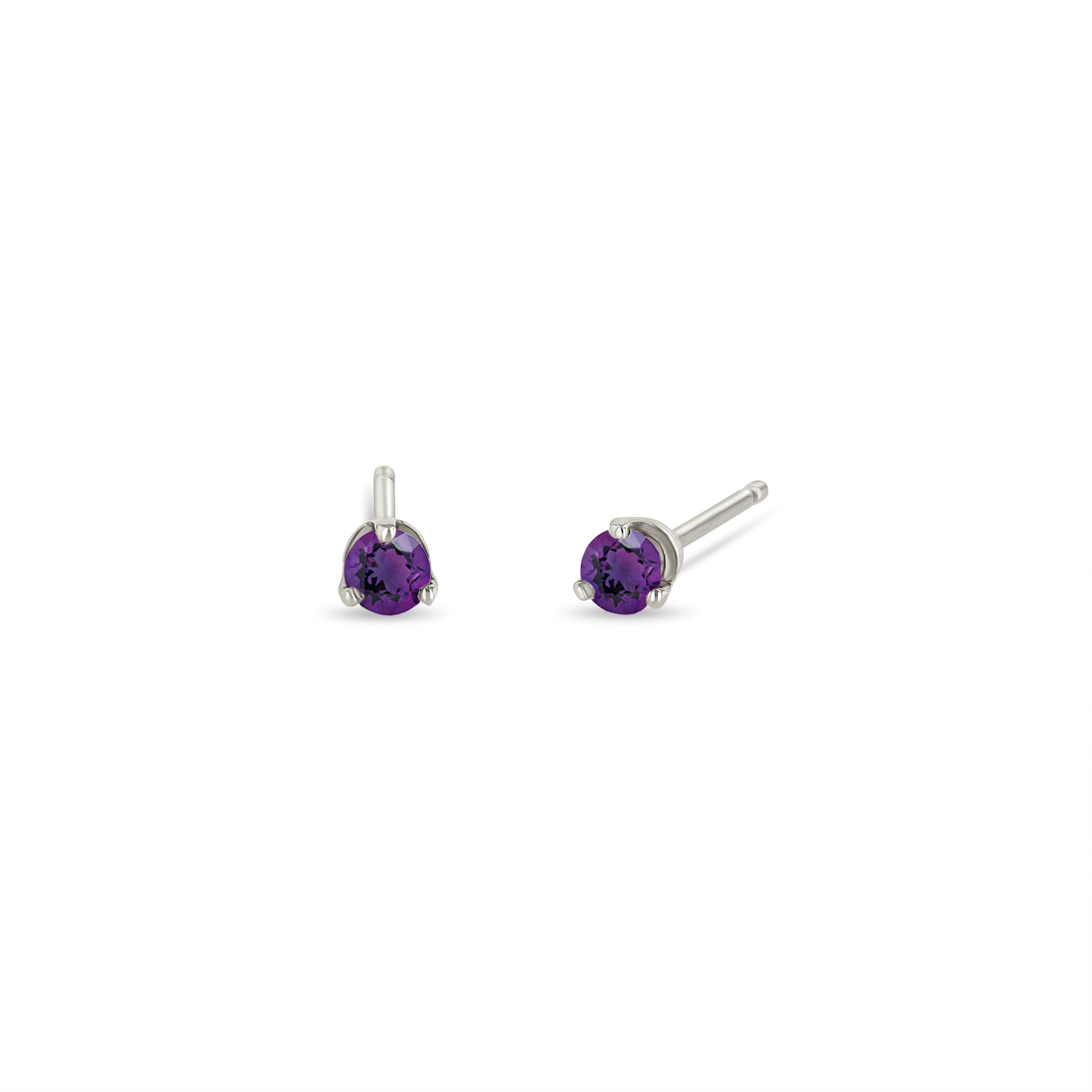 14k White Gold Small Amethyst Prong Studs | February Birthstone