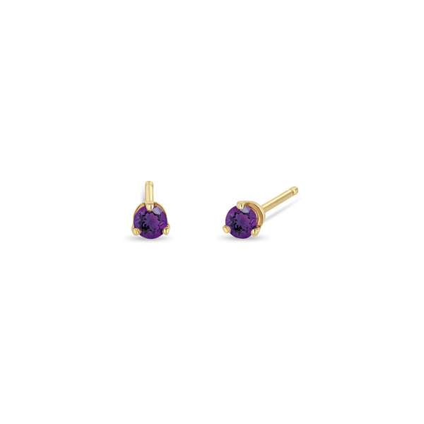 14k Yellow Gold Small Amethyst Prong Studs | February Birthstone