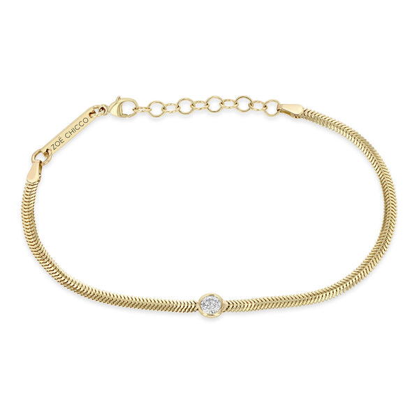 Zoë Chicco 14k Gold Large Floating Diamond Small Snake Chain Bracelet