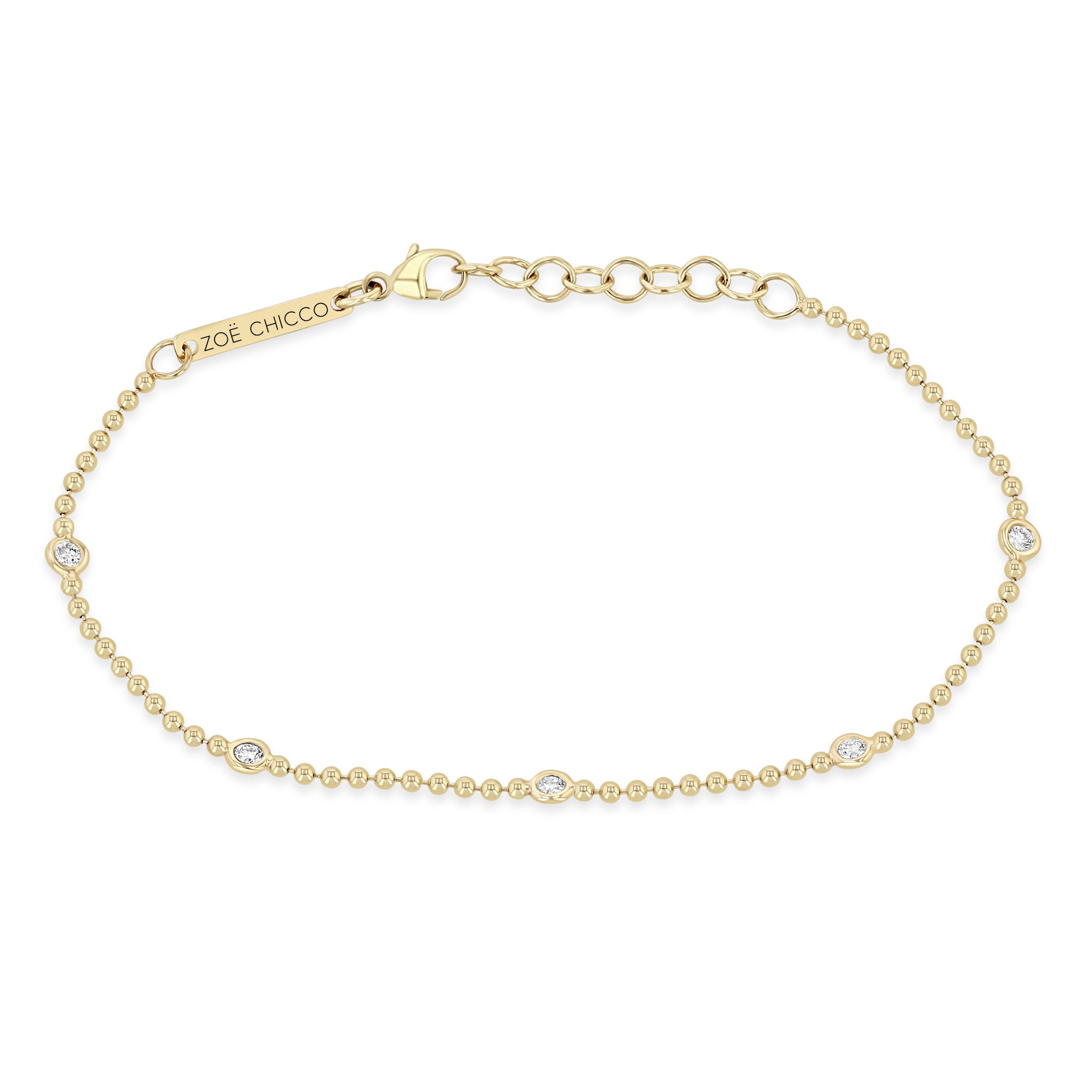 Zoë Chicco 14k Gold 5 Floating Diamond Station Bead Chain Bracelet