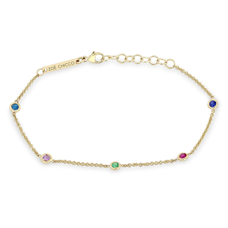 Zoë Chicco 14k Gold 5 Rainbow Floating Gemstone Station Bracelet