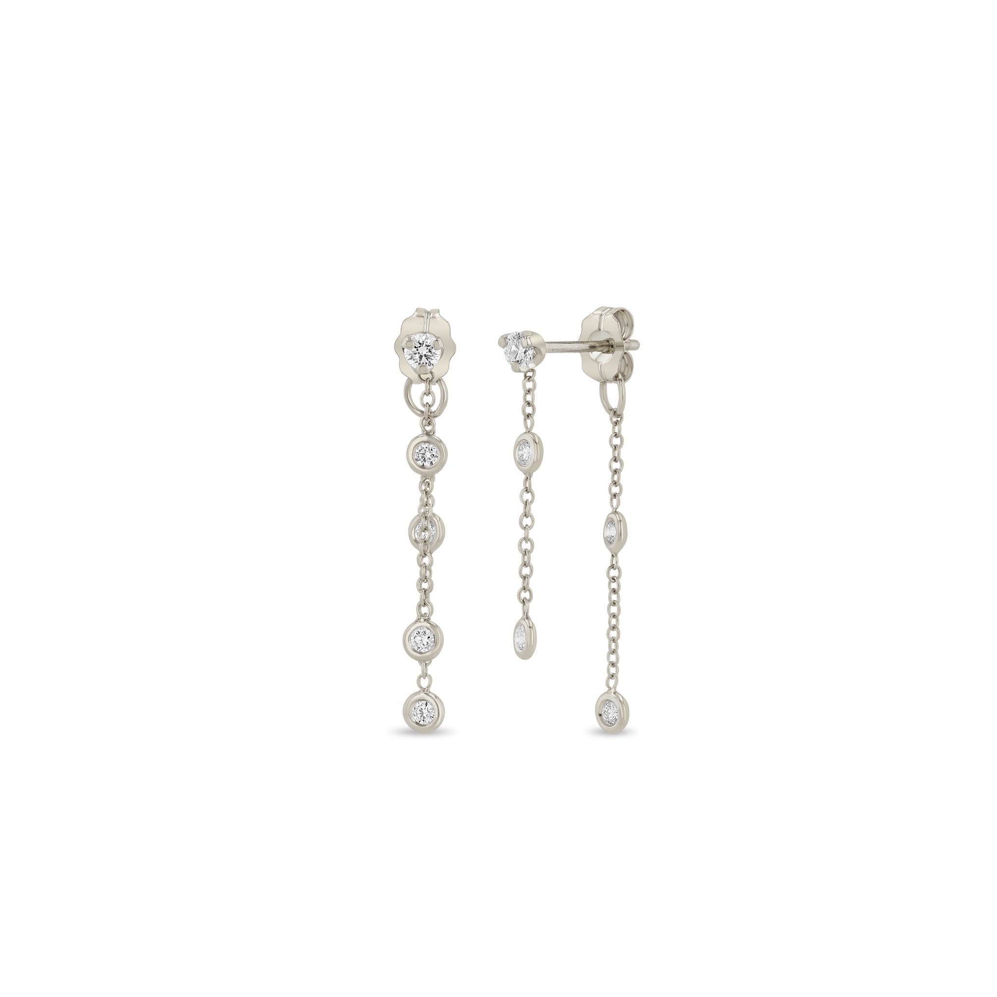Zoe Chicco 14k White Gold Floating Diamond Double Drop Earrings on a white background