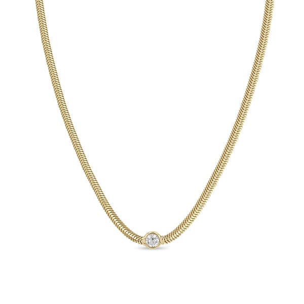 Zoë Chicco 14k Gold Large Floating Diamond Small Snake Chain Necklace