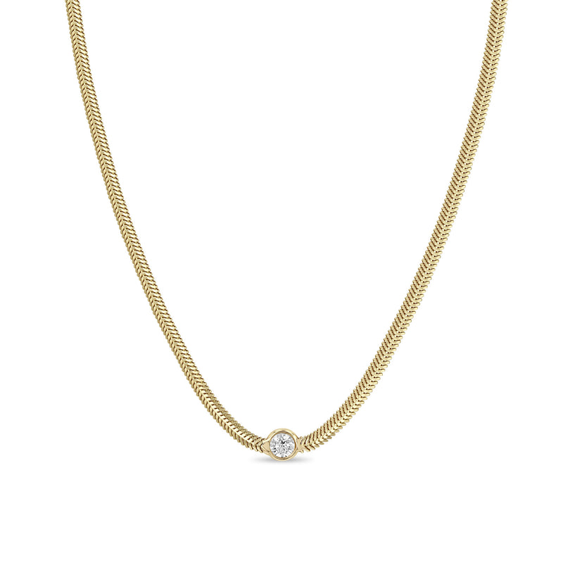 Zoë Chicco 14k Gold Large Floating Diamond Small Snake Chain Necklace