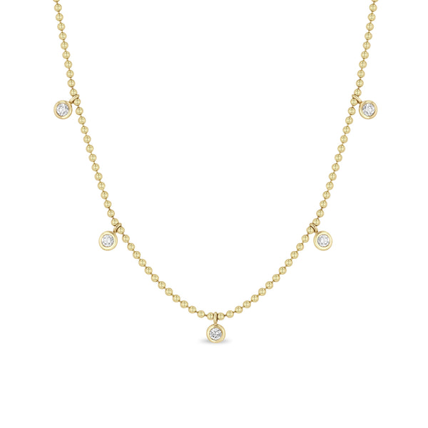 Zoë Chicco 14k Gold 5 Dangling Floating Diamond Station Bead Chain Necklace