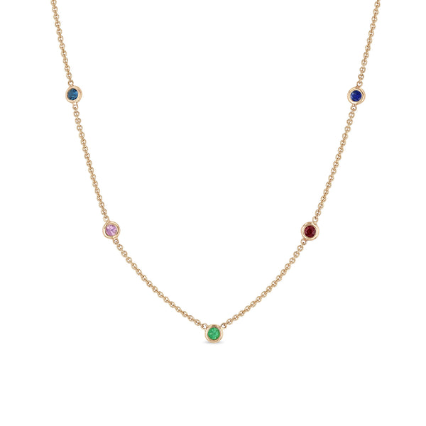 Zoë Chicco 14k Gold 5 Rainbow Floating Gemstone Station Necklace