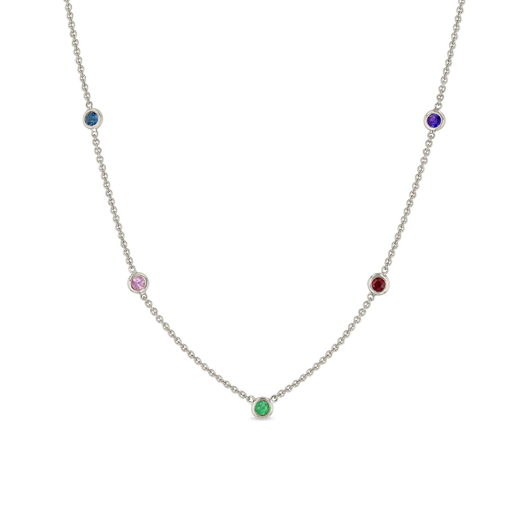 Zoë Chicco 14k Gold 5 Rainbow Floating Gemstone Station Necklace