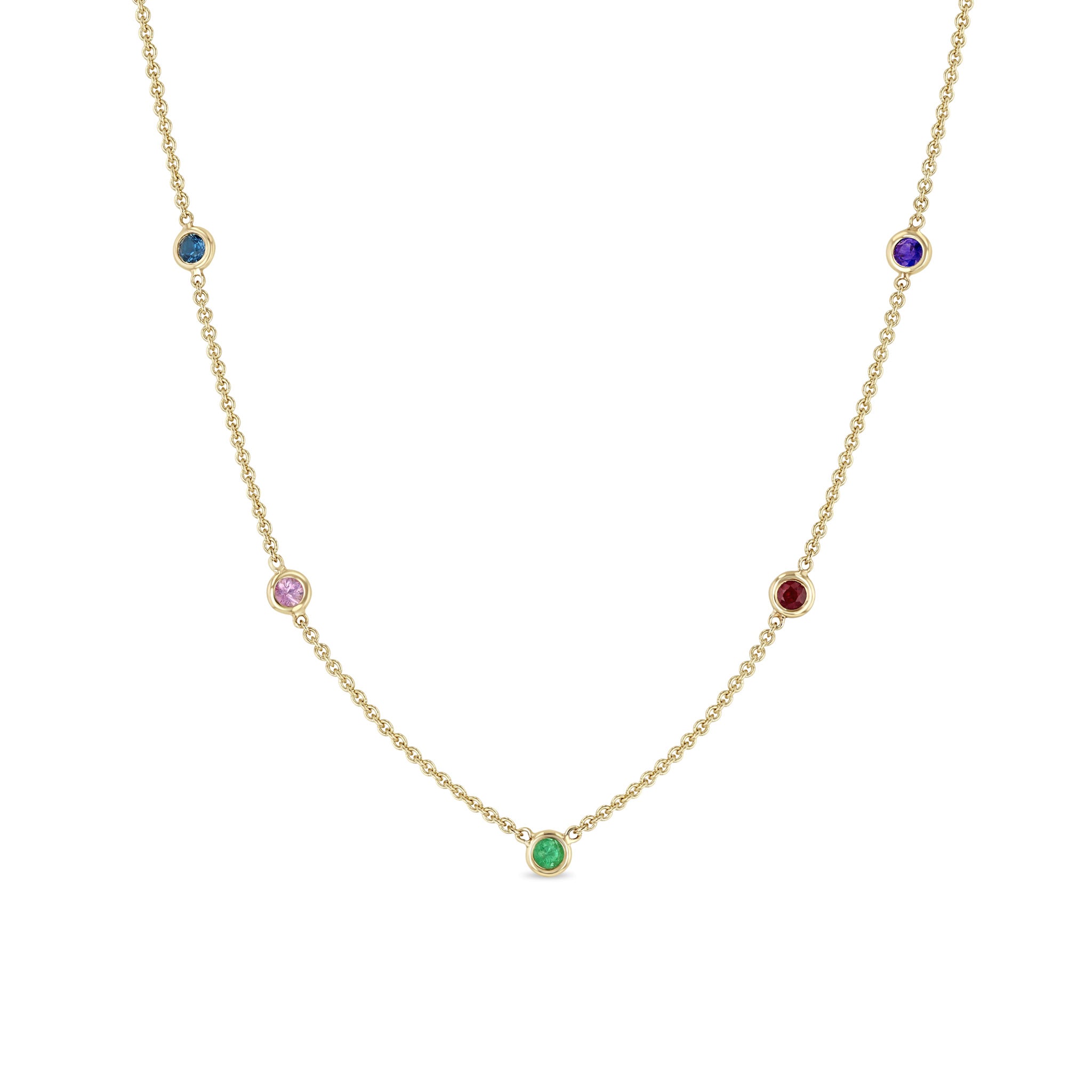Zoë Chicco 14k Gold 5 Rainbow Floating Gemstone Station Necklace