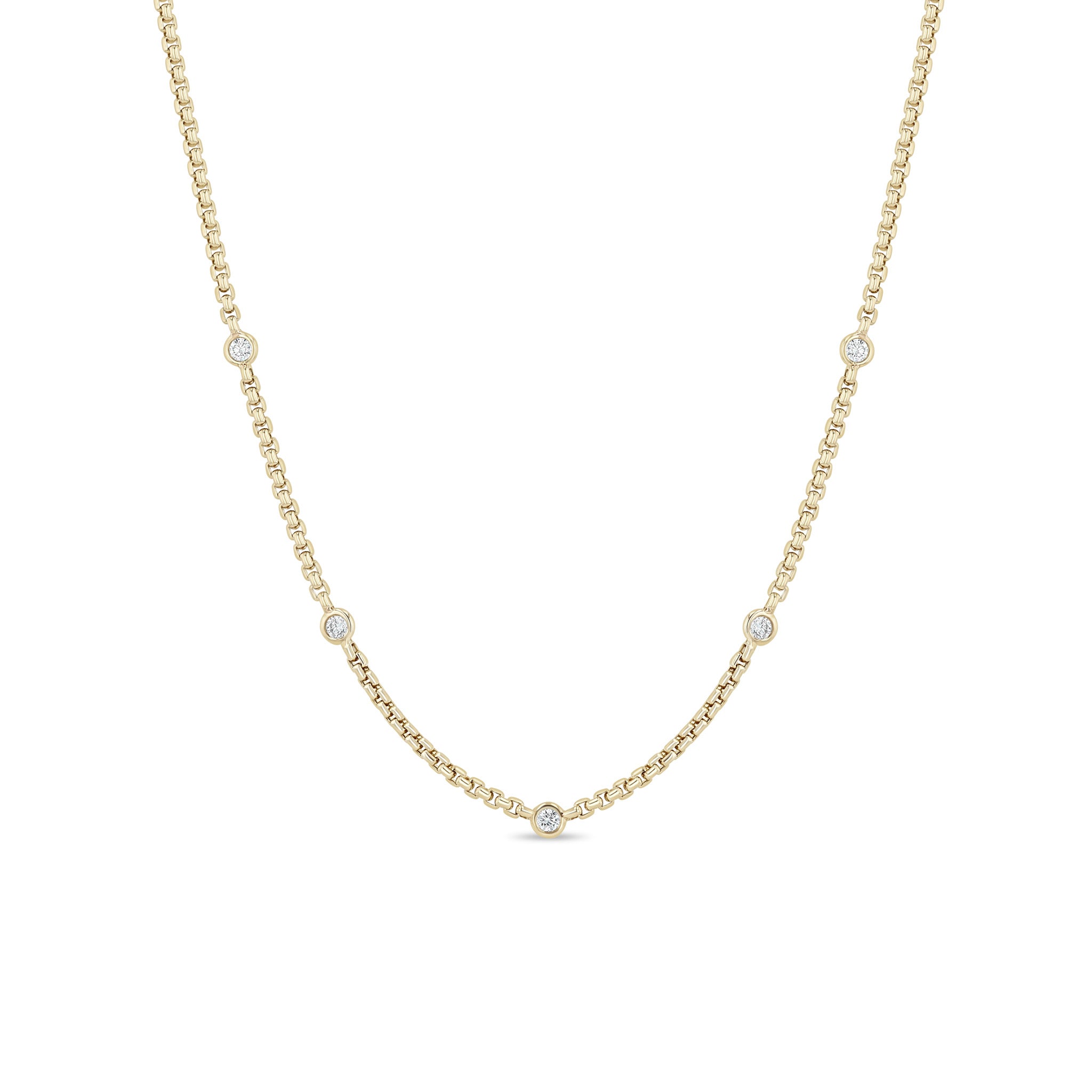 Zoe Chicco 14k Floating Diamond Extra Small Box Chain Station Necklace on a white background
