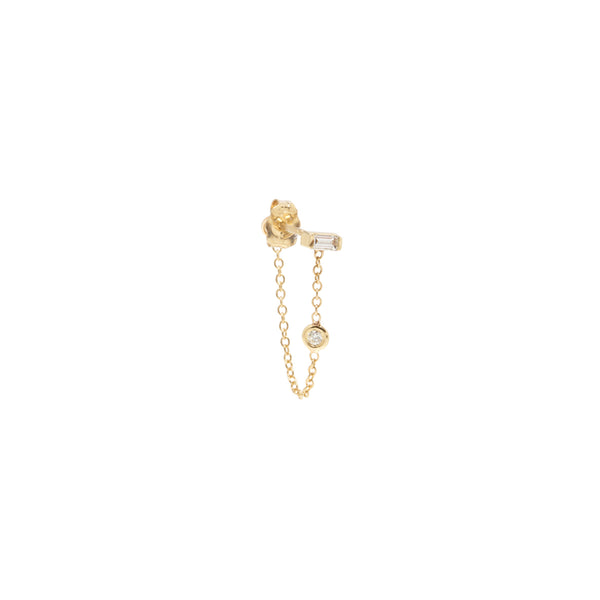 14k Baguette & Floating Diamond Chain Huggie Earring - SALE