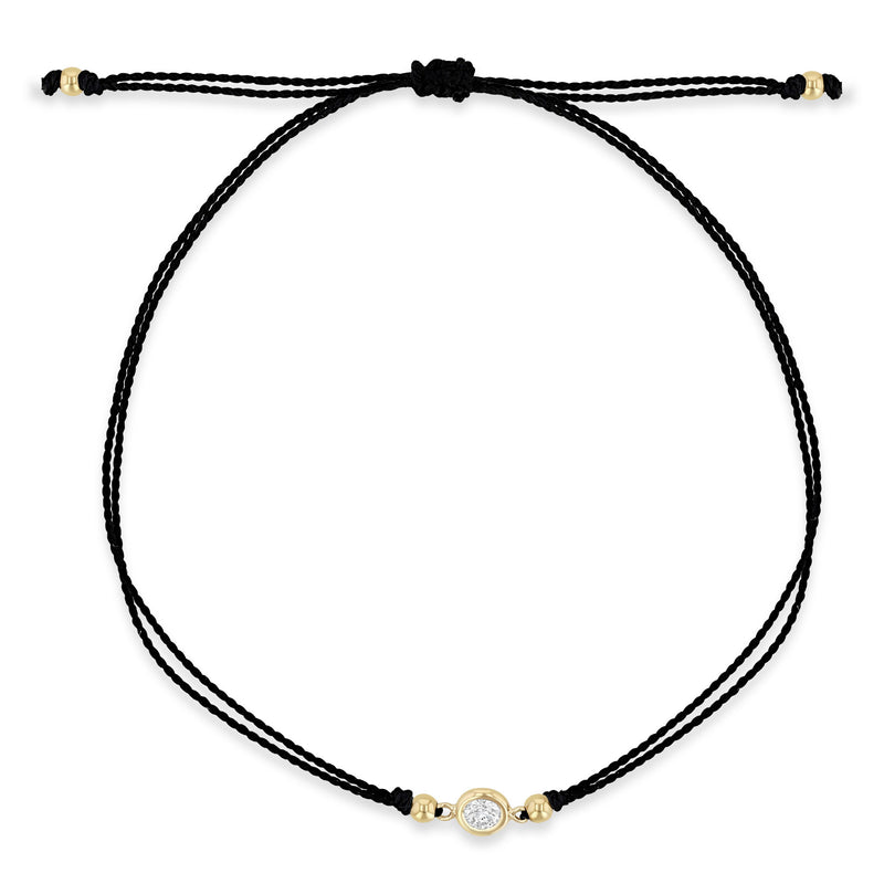 Zoë Chicco 14k Gold Floating Diamond Solitaire Cord Black Bracelet