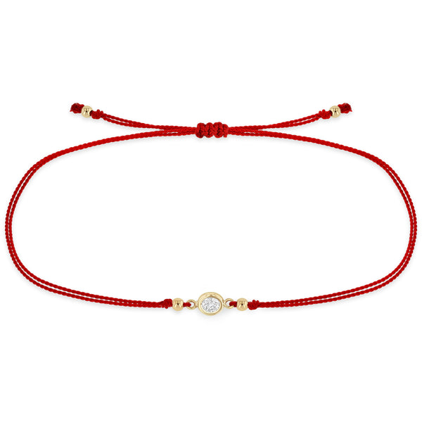 Zoë Chicco 14k Gold Floating Diamond Solitaire Cord Red Bracelet