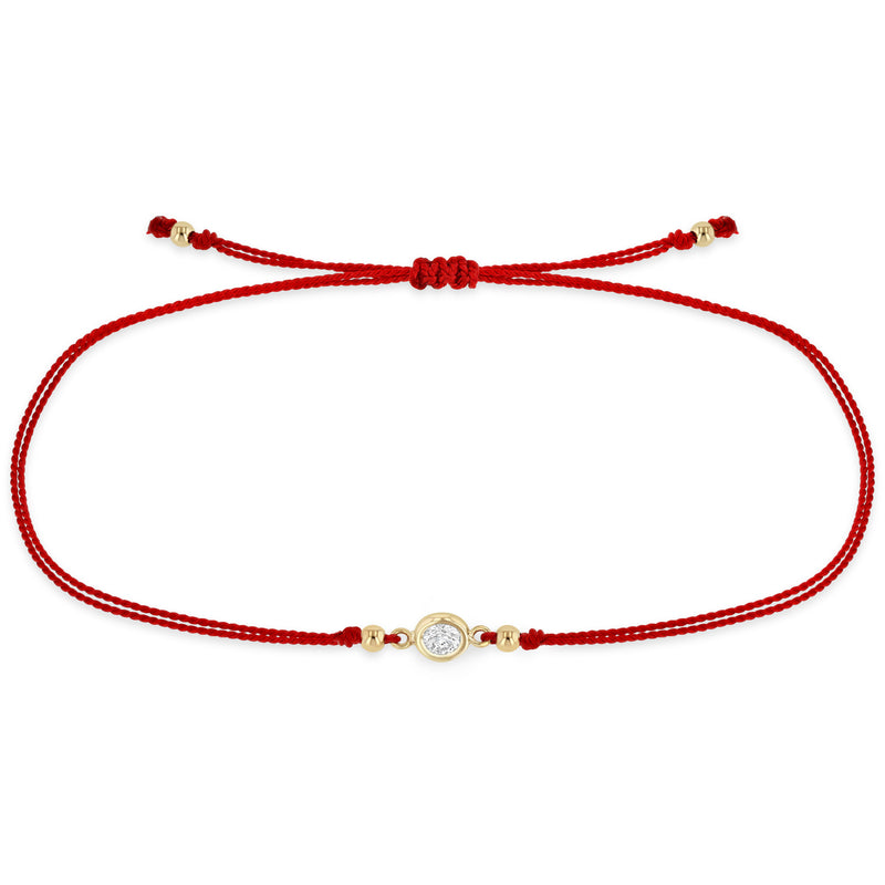 Zoë Chicco 14k Gold Floating Diamond Solitaire Cord Red Bracelet