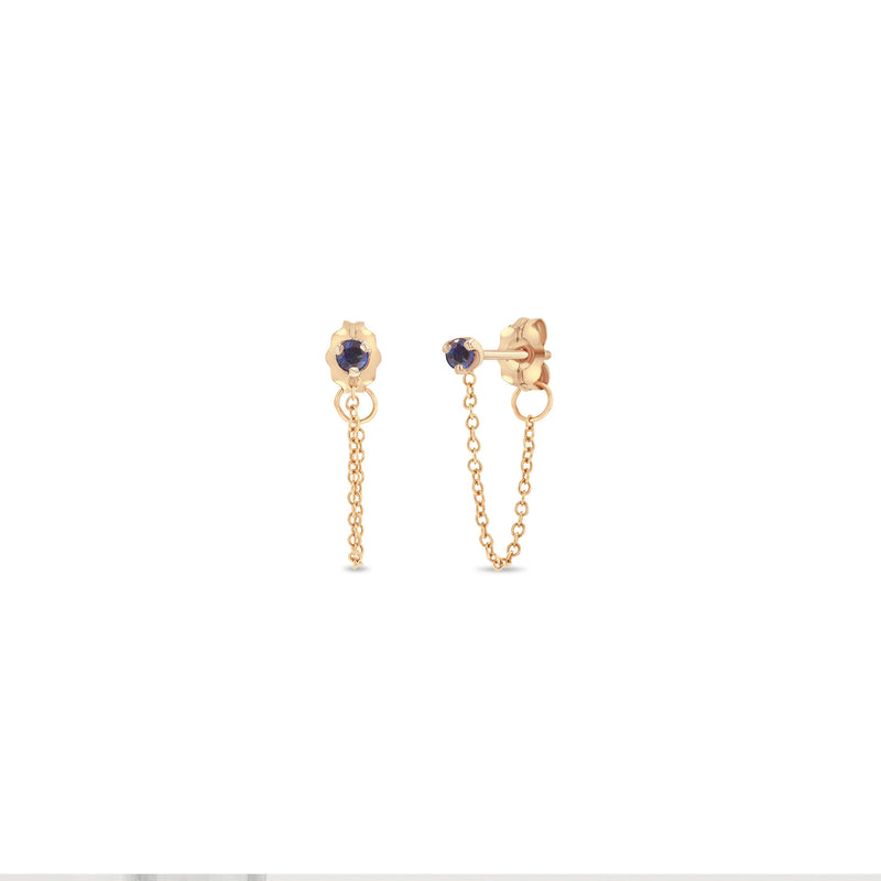 Zoë Chicco 14k Gold Prong Set Blue Sapphire Chain Huggie Earrings