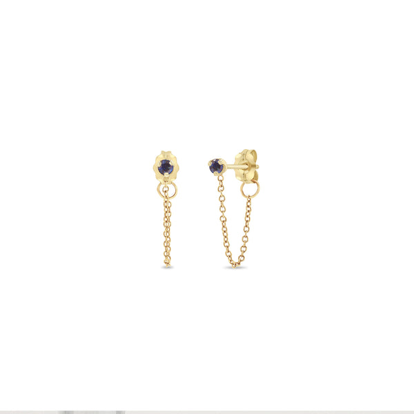 Zoë Chicco 14k Gold Prong Set Blue Sapphire Chain Huggie Earrings