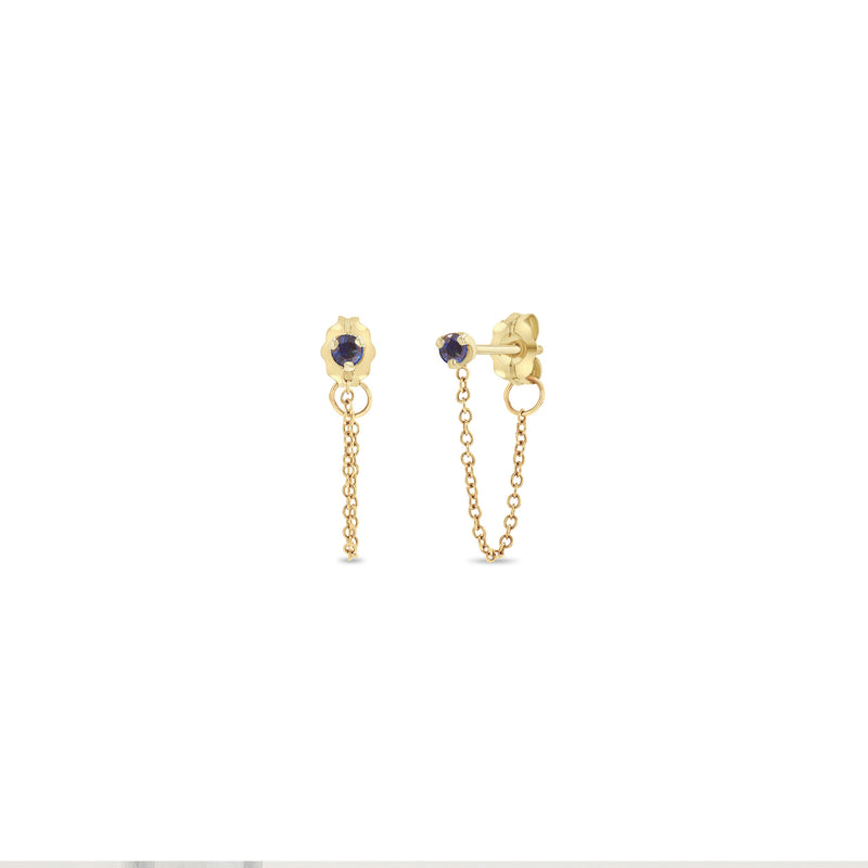 Zoë Chicco 14k Gold Prong Set Blue Sapphire Chain Huggie Earrings