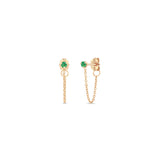 Zoë Chicco 14k Gold Prong Set Emerald Chain Huggie Earrings