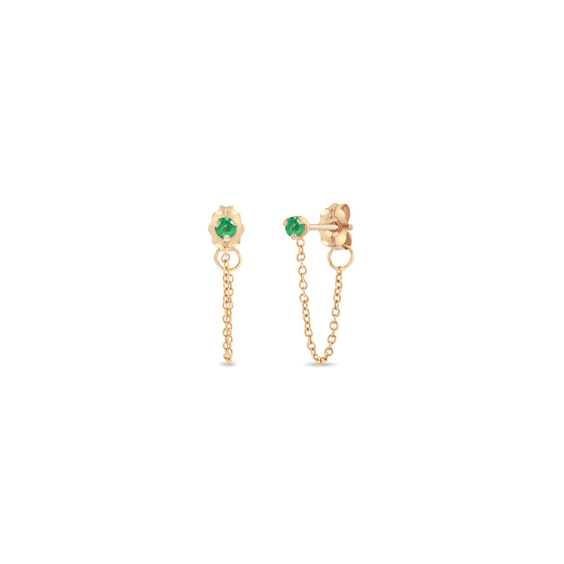 Zoë Chicco 14k Gold Prong Set Emerald Chain Huggie Earrings