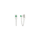 Zoë Chicco 14k Gold Prong Set Emerald Chain Huggie Earrings