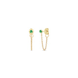 Zoë Chicco 14k Gold Prong Set Emerald Chain Huggie Earrings