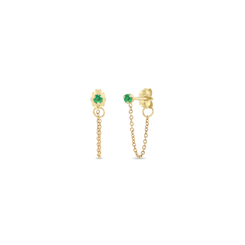 Zoë Chicco 14k Gold Prong Set Emerald Chain Huggie Earrings