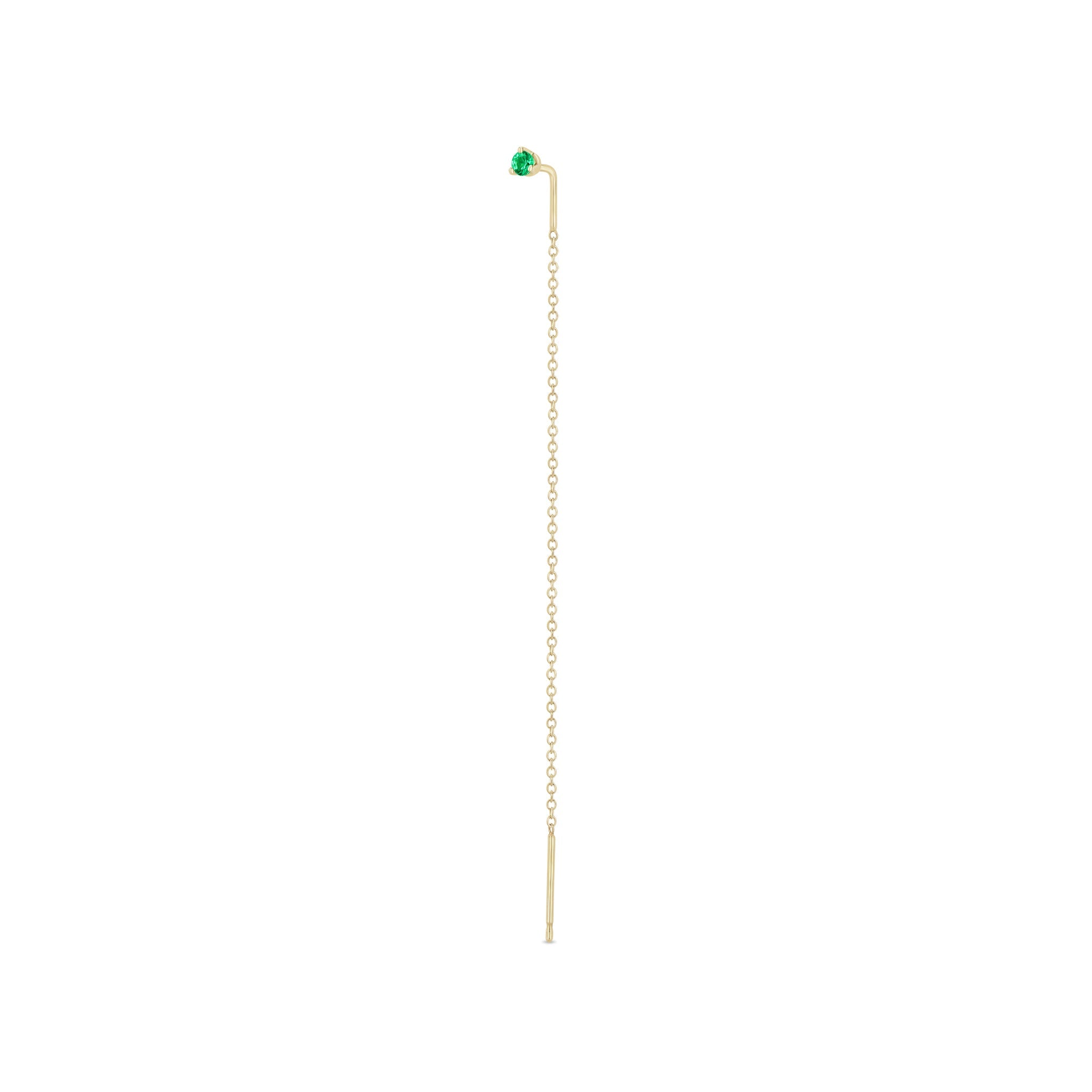 Single Zoe Chicco 14k gold chain earring with an emerald on a white background